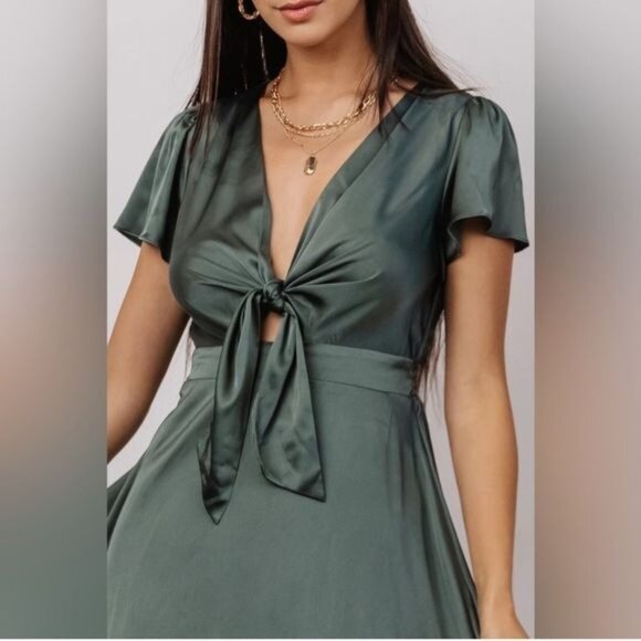 Womens Elegant Green Midi Dress XL Polyester Spandex Short Sleeve - Picture 8 of 11